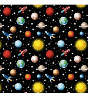 Tkanina bawełniana wzór Kosmos na Czarnym tle