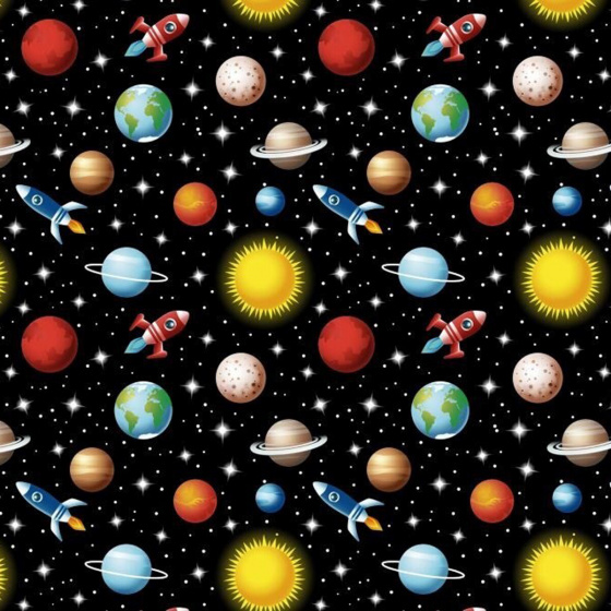 Tkanina bawełniana wzór Kosmos na Czarnym tle
