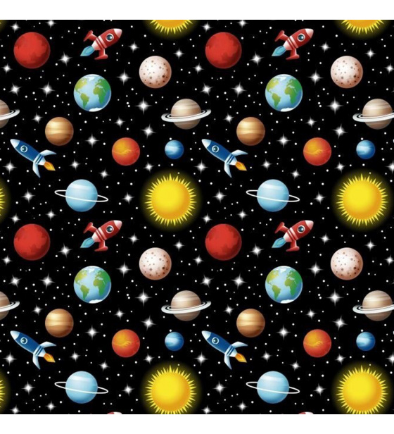 Tkanina bawełniana wzór Kosmos na Czarnym tle